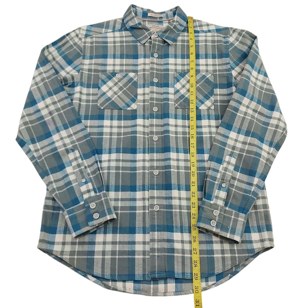 Quiksilver Waterman Mens Small Green Flannel Shirt Plaid Tailored Fit Casual - Picture 11 of 12